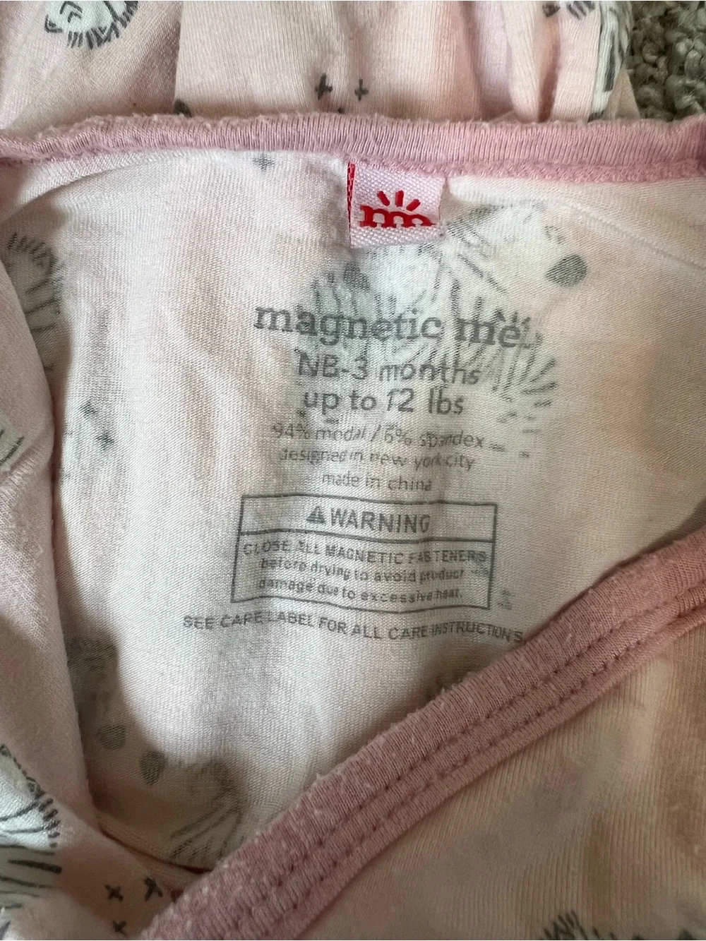 Magnetic Me pink zebra print sleepsack size NB 0-3 months